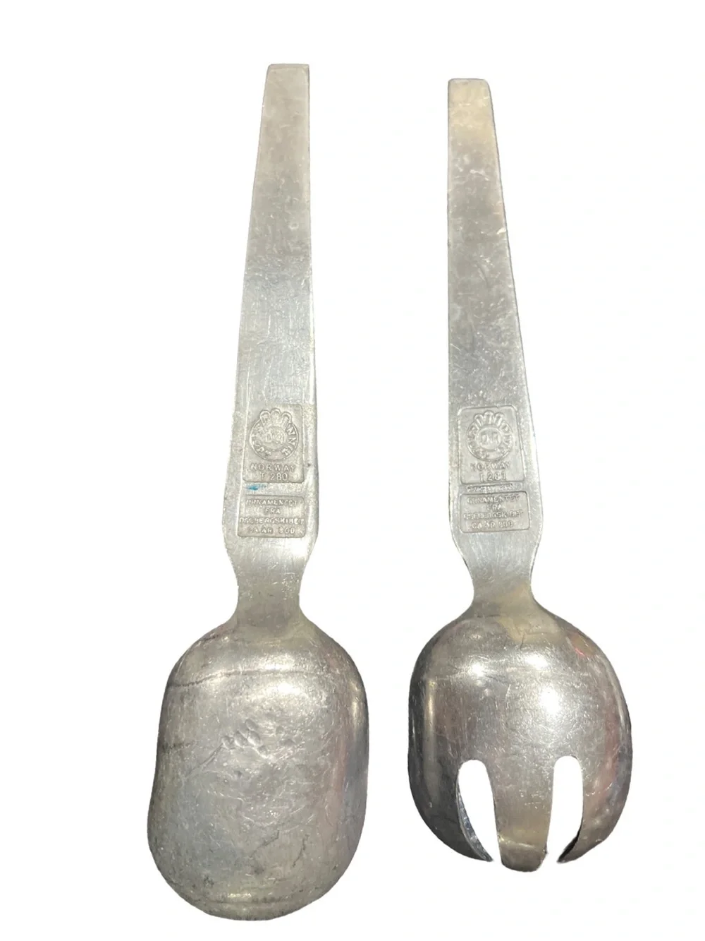 Vtg David Andersen Pewter Salad Serving Set Mid Century Modern Oseberg Viking